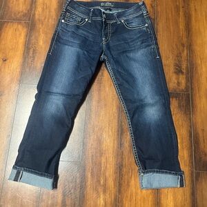 Women's Dark Blue Jean denim capris Silver 29